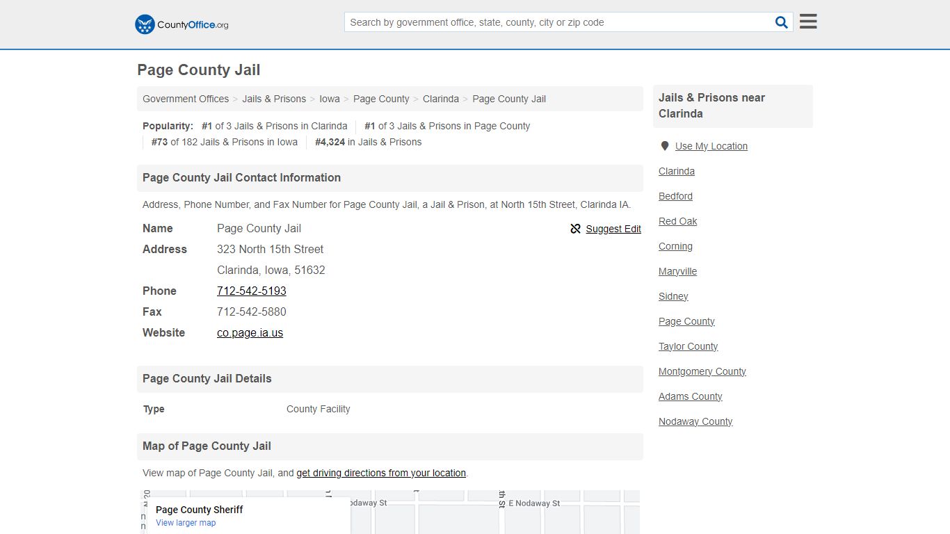 Page County Jail - Clarinda, IA (Address, Phone, and Fax)